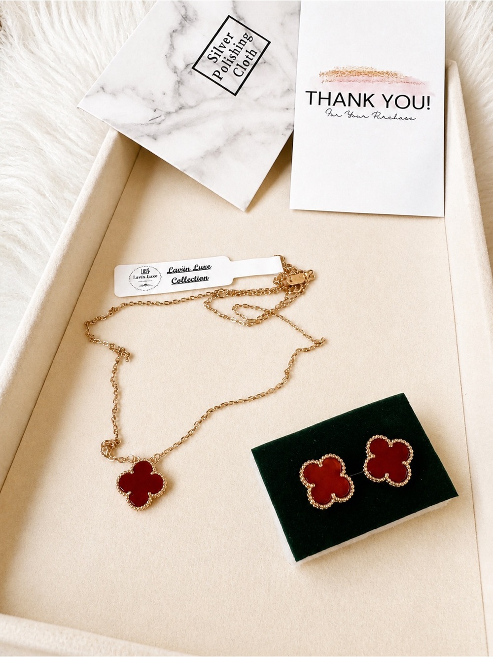Clover Necklace and Earrings Set - Rosegold Plated